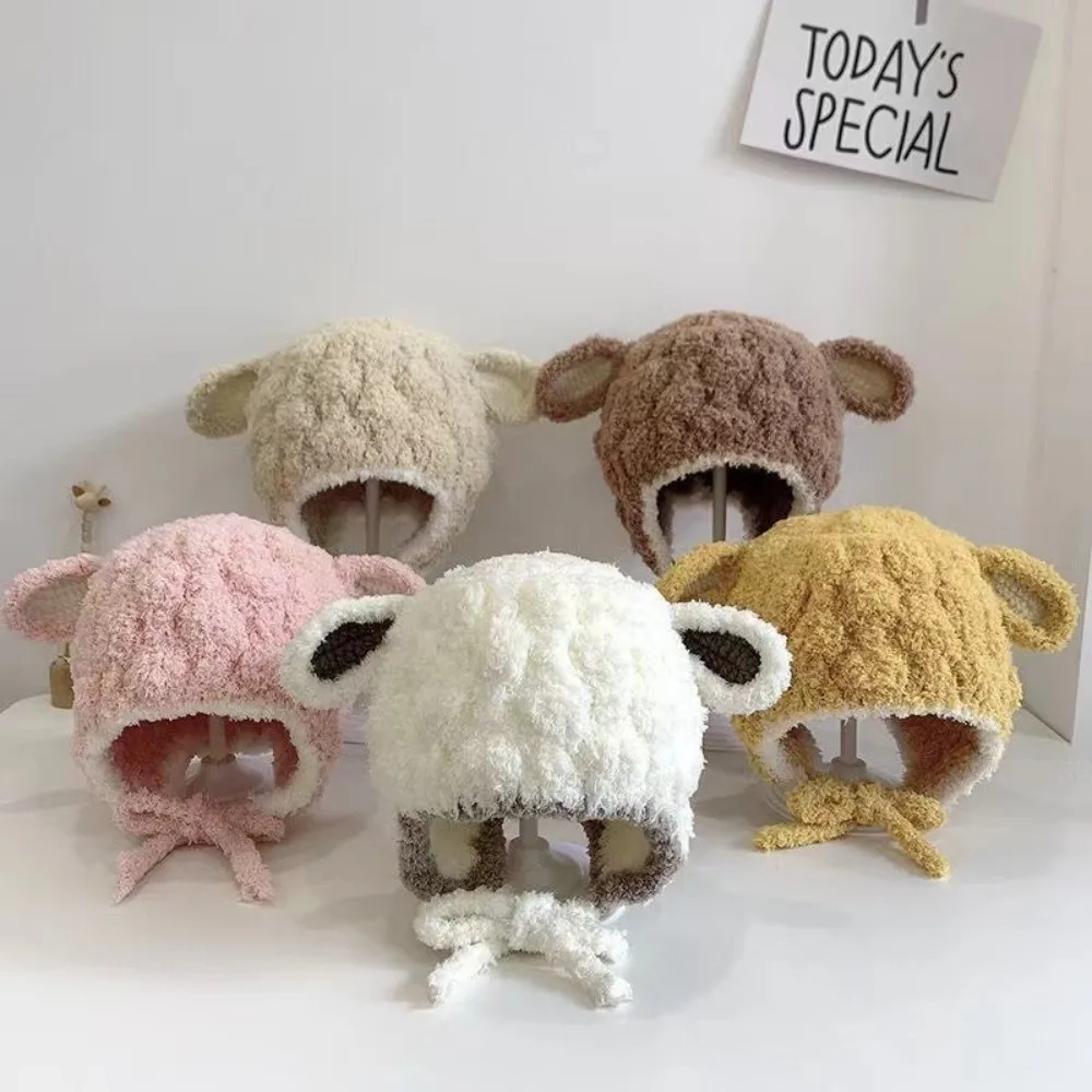 

New Cute Plush Ear Warm Hat Cold Proof Windproof Ear Protection Hat Thickened Coral Velvet Pullover Cap Winter