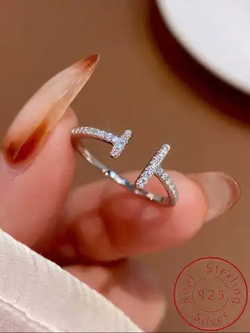 925 Sterling Silver Enkel Glänsande Parallell Längd Justerbar Zirkonring För Kvinnor Förlovningsring Lyxiga Högkvalitativa Fina Smycken 10 best sales mästerkvalitet - №5
