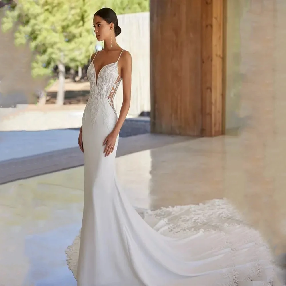 

DRESS FORU Elegant Sexy Wedding Dress Tulle for Floor-Length Spaghetti Strap Prom Dress Mermaid Robes De Soirée Customized