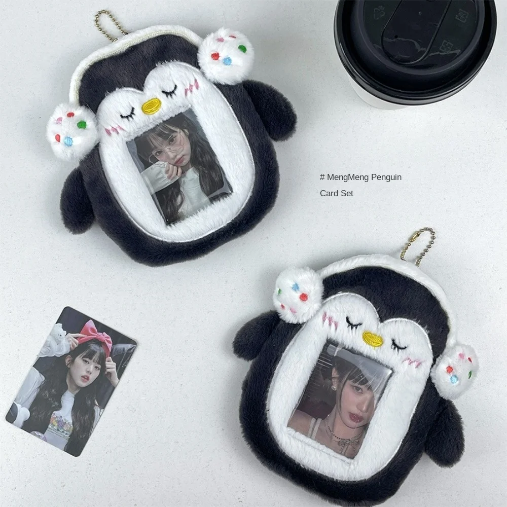 Protector de tarjeta de pingüino lindo, portatarjetas de PVC de dibujos animados, juego de protección de identificación, funda deslizante, bolsa de tarjeta, portatarjetas de felpa, nuevo