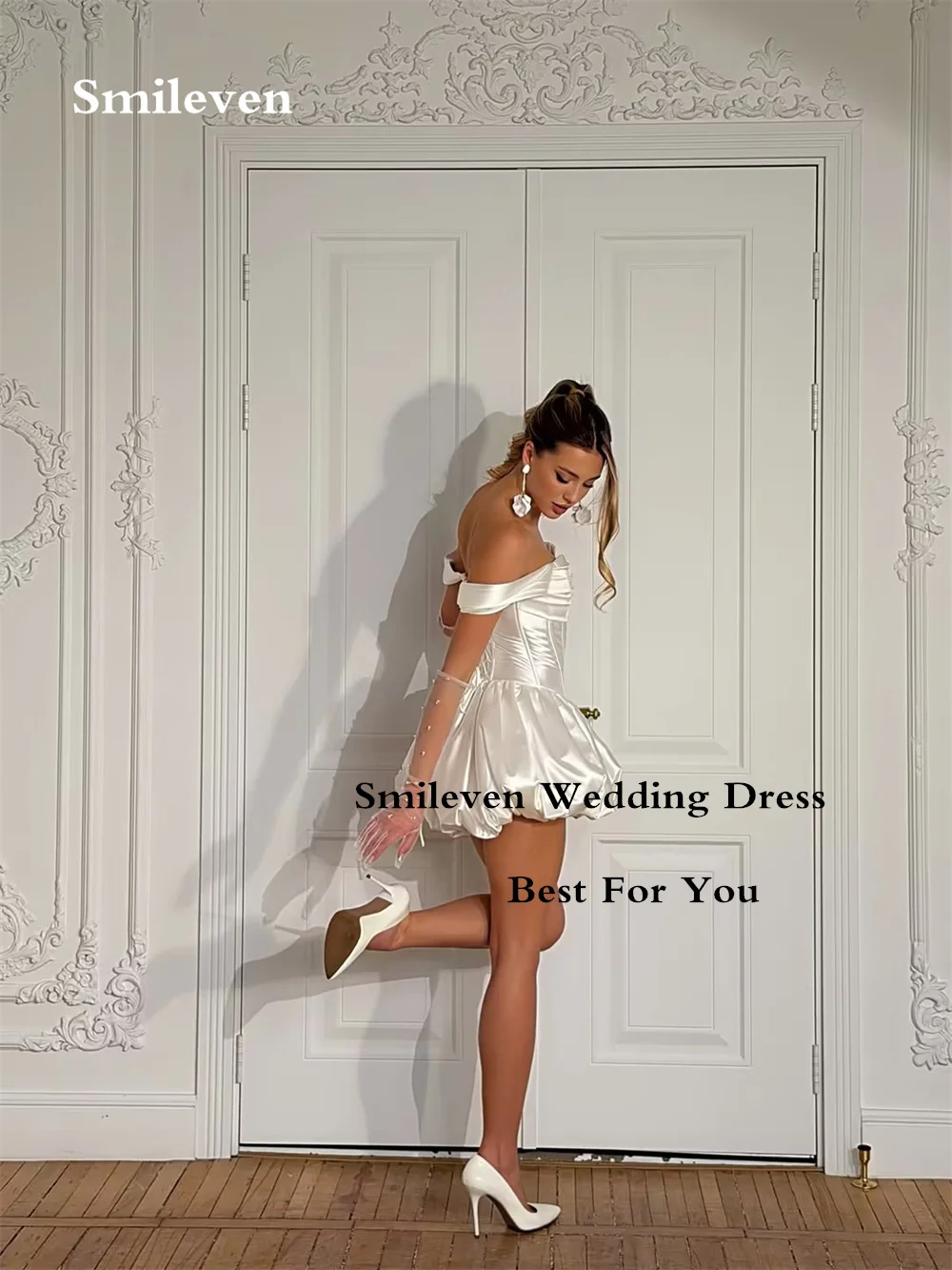 Smileven White Back Short Wedding Dresses Corset Puffy Mini Lace-up Back Reception Dress Bridal Gowns Customized 2026