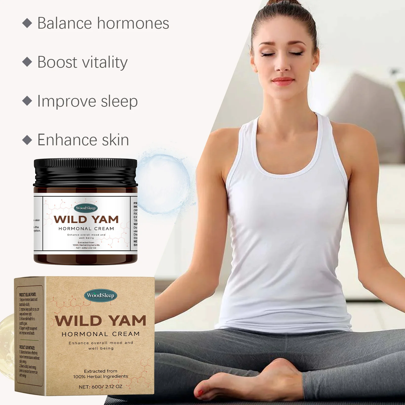 Wild Yam Cream Progesteron Hormone Regulation Balancing Tightening Smoothing Moisturizing Wrinkles Removing Women\'s Health Balm