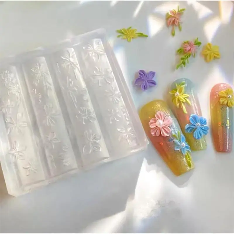 Flower Nail Art Mold Silicone Five-Petaled Flowers Pattern Nail Art Decorations Stereoscopic Nail Polish Filling Mold Relief