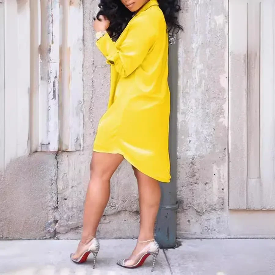 Robe chemise Sexy à col en V profond, manches longues, Mini robes à boutons, couleur unie, robe d'été irrégulière pour femmes, automne 2024