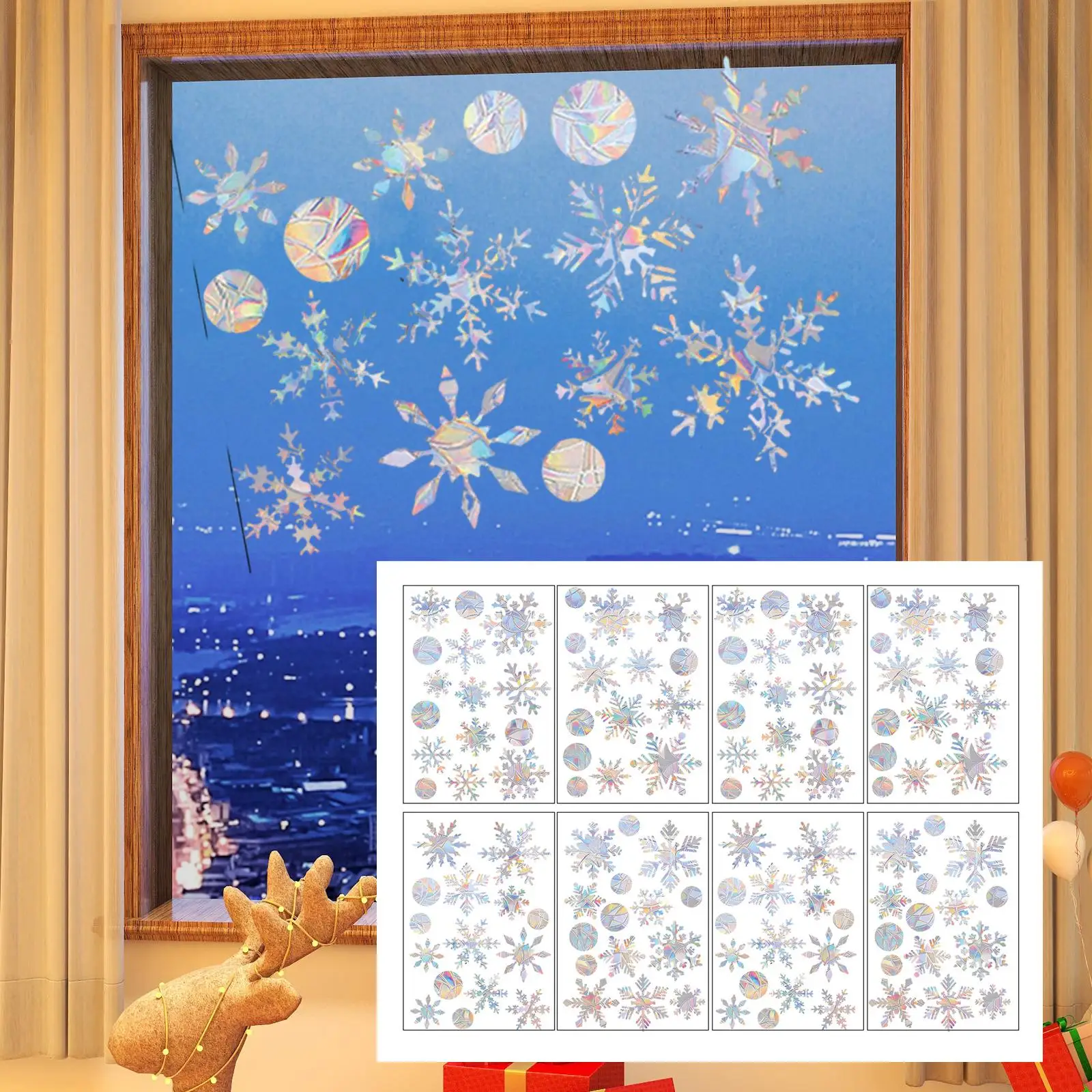 8 Sheets Christmas Window Stickers Static Clings Balls Easy to Install Xmas Decor Christmas Decorations for Winter Shop Home