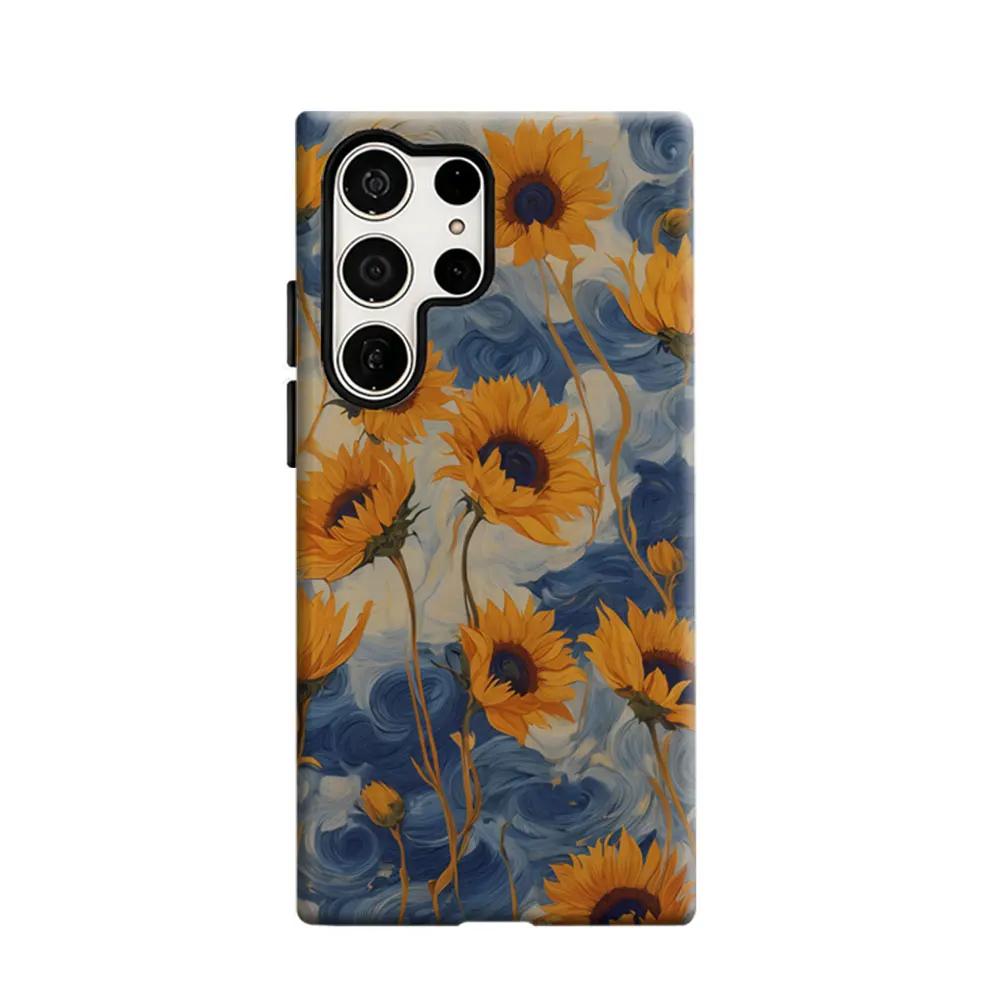 CaseLumi Phone Case For Samsung Galaxy S25 S24 S23 Ultra Plus HD Hard Sunflowers & Sky Double Layer Cover Film Shell