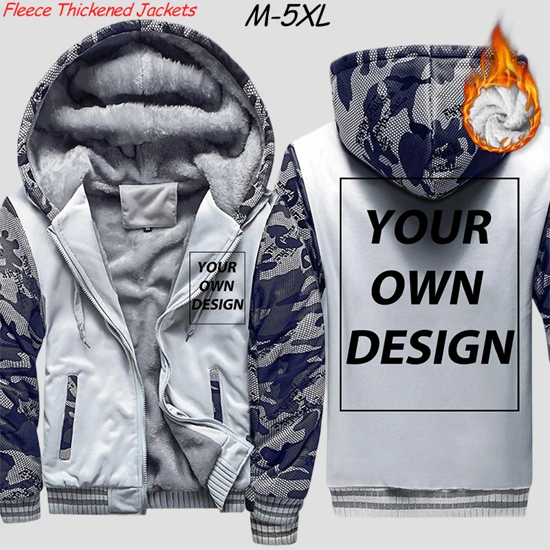 M-5XL Winter Fleece Thicken Jackets Customized Print Logo Warm Oversize Zipper Outwear  Loose Comfy Clothes Basics Daily Hoody