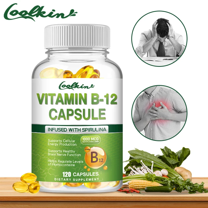 

Vitamin B12 Capsules - Supports Energy Metabolism and Nervous System, Good for Brain and Heart Health