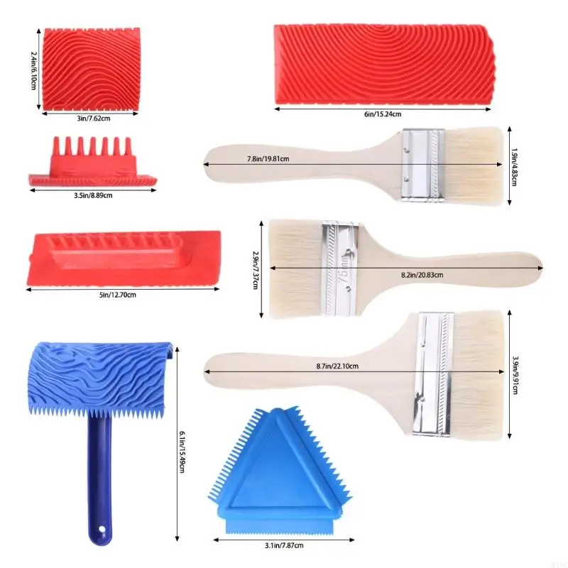M4YC 9PCS Drewno Zestaw malowania Zestaw narzędzia do wyczerpania drewna Roller uchwytem
