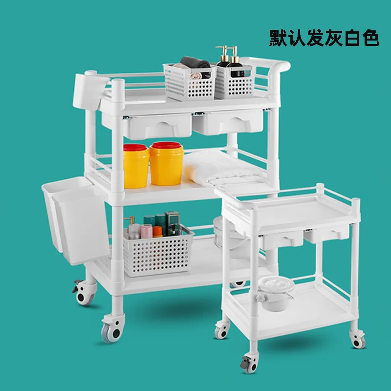 

Beauty salon plastic abs off-white treatment cart beauty instrument three-layer trolley