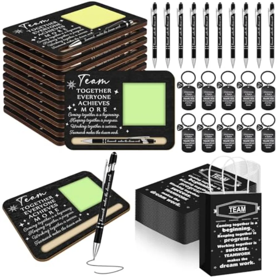 

50 Pcs/ 10 Set Teacher Gifts for Employee Black Wooden Sticky Note Holder with Notes Set Thank You Gifts for Administrative Sec