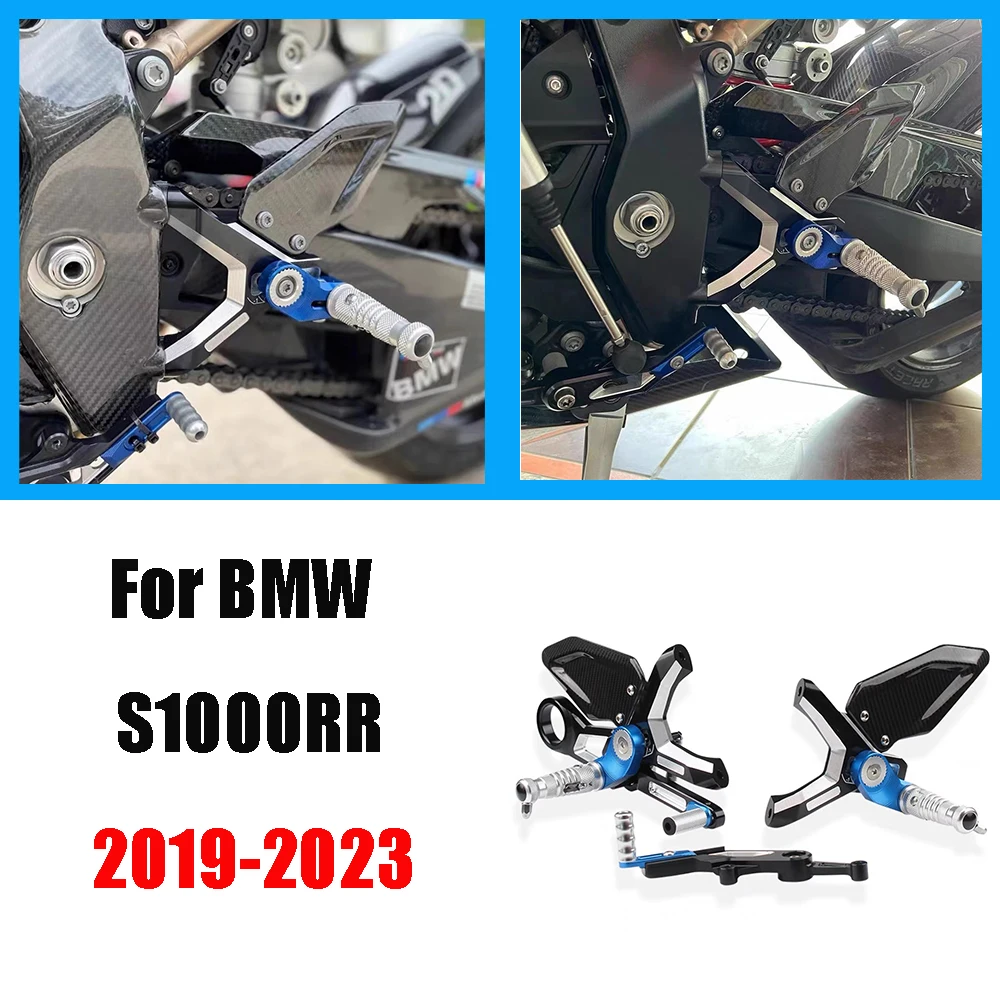 For BMW S1000RR M1000RR 2019 2020 2021 2022 2023 Carbon Fiber CNC Aluminum Adjustable Motorcycle Foot Pegs Rest Rearset Rear Set