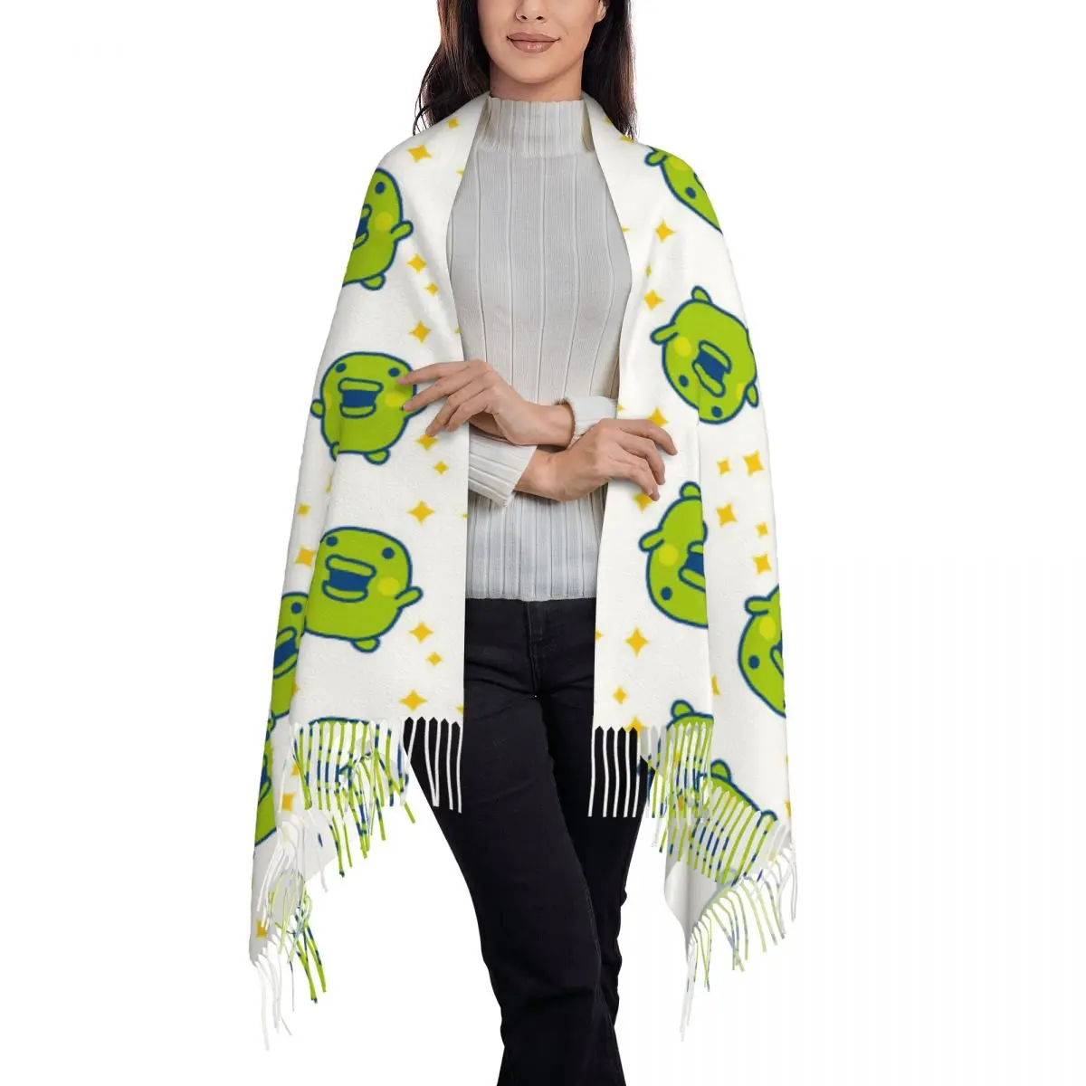 Kuchipatchi Tama Tamagotchi Halloween Scarf Tassel Scarves for Women Soft Warm Shawls and Wraps Long Fall Winter Shawl Wrap