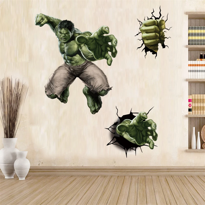 3d Gebroken Muur Hulk Marvel Avengers Muurstickers Voor Kinderkamers Woonkamer Slaapkamer Wanddecoratie Superheld Filmposter