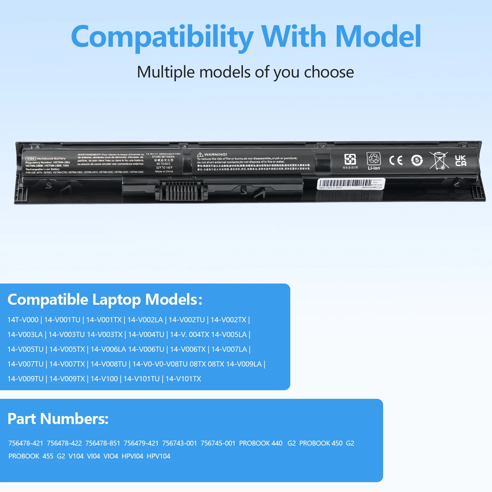 2800mAh V104 756743-001 VI04 756478-421 Battery for HP ProBook 450 G2 455 G2 440 G2 756746-001 756744-001 756745-001 756478-851