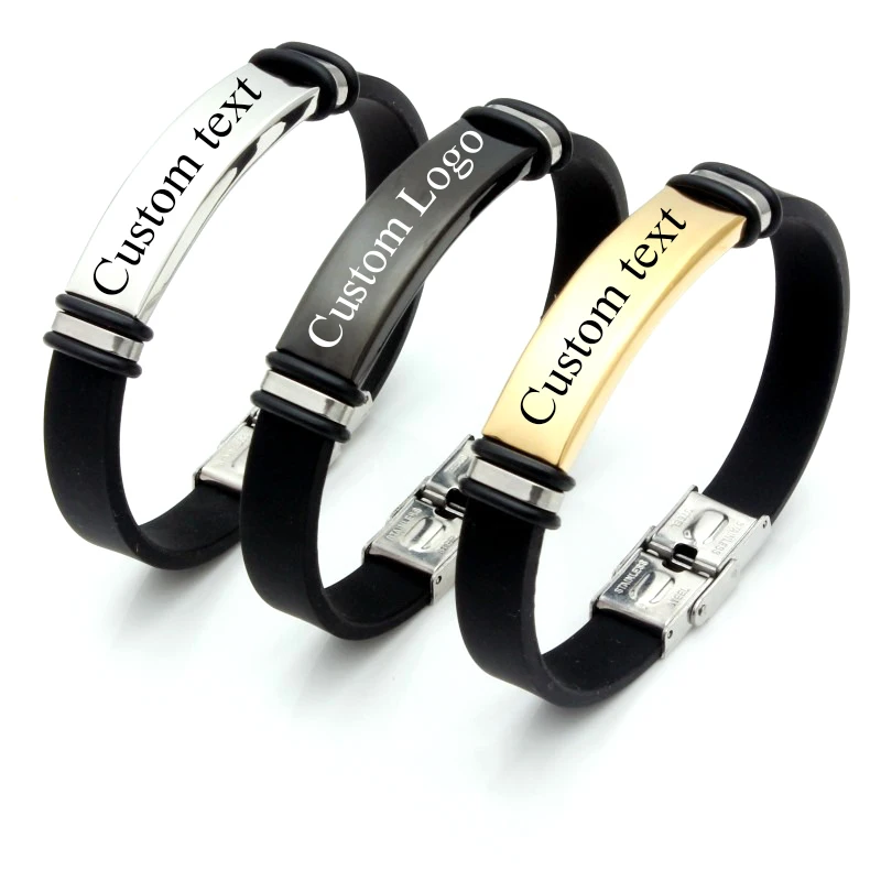Individuelles Logo Name Silikon Armband Männer Punk Mode Schwarz Gravieren Text Id Armbänder Für Frauen Freunde Luxus Marke – Detail 2