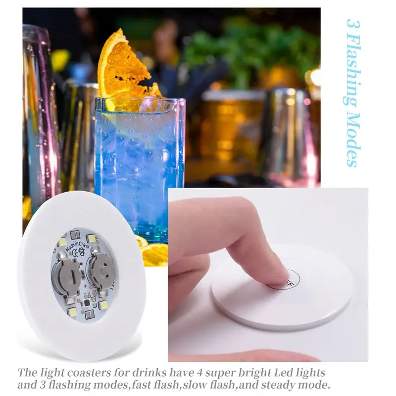 A01F-LED Coaster,12 Pack Light Up Coasters,LED Bottle Lights,LED Sticker Coaster Discs Light Up For Flash Light Up Cup