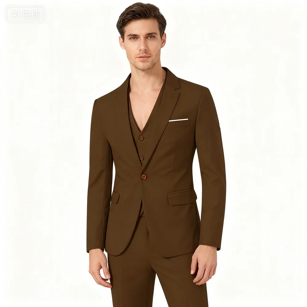 

3-Piece Men's Suit Slim Fit Double Breasted Blazer Vest And Pants Set for Wedding Groom Tuxedo Business Party