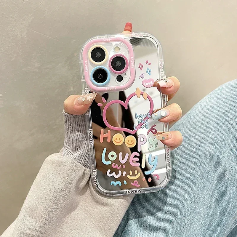 Casing ponsel cermin hati gadis cantik, casing penutup belakang tahan guncangan untuk iPhone 11 12 13 14 15 Pro Max