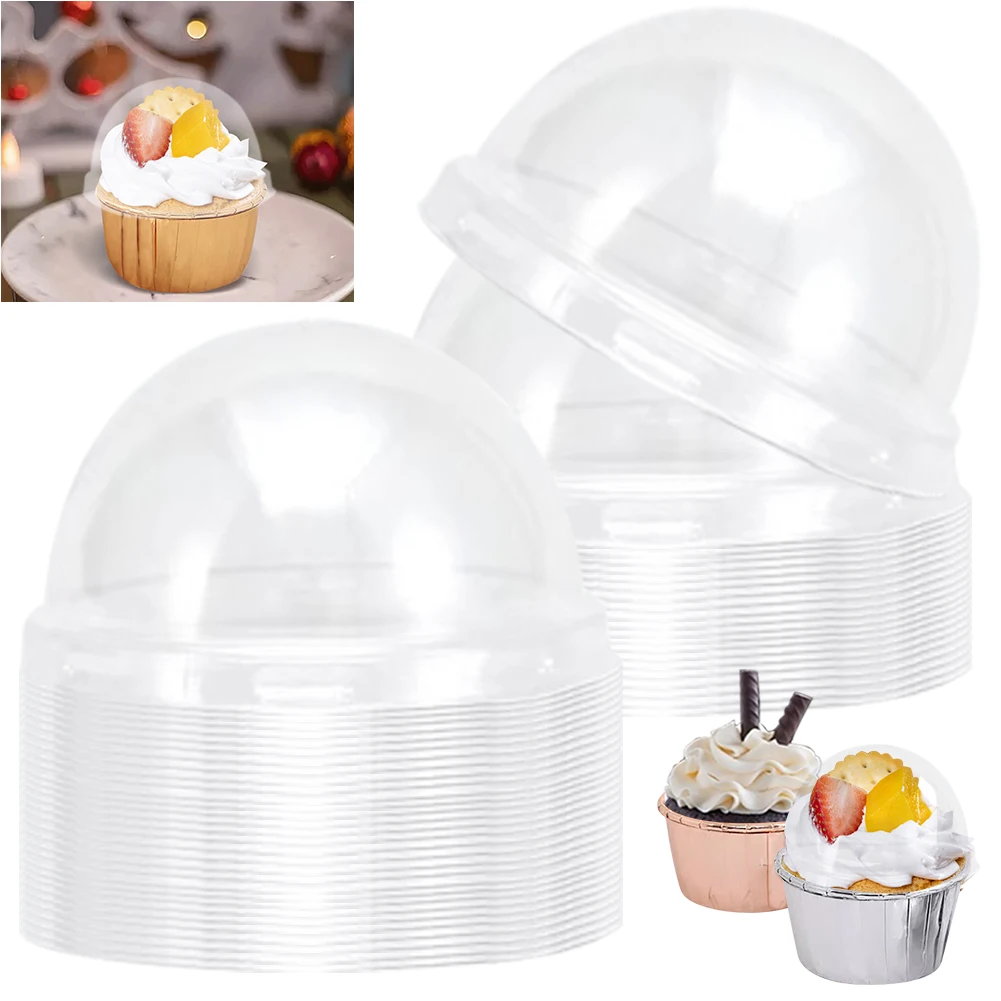 50 Pcs Plastic Lids No Hole Dome Lids Disposable Muffin Cupcake Cup Lids Baking Supplies for Cupcake Muffin