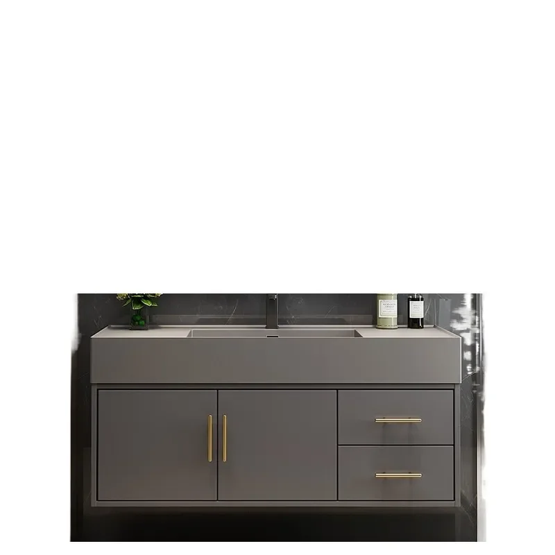 Solid Wood Bathroom Vanity with Integrated Basin Simple Washstand Sink Combo for Modern Bath Room Storage Cabinet