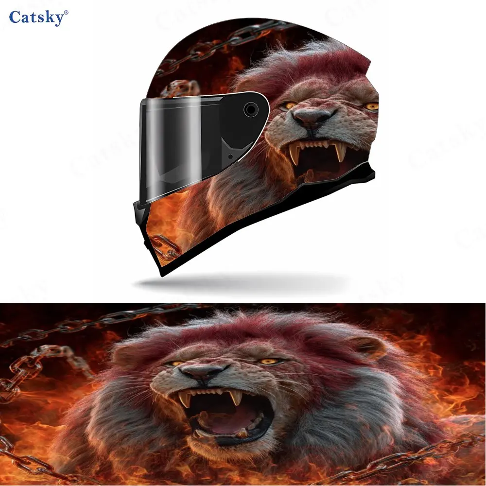 Adesivo exclusivo para capacete de corrida de motocicleta, 1 peça, com corrente de chama, revestimento facial completo de leão, feito de pvc durável, 