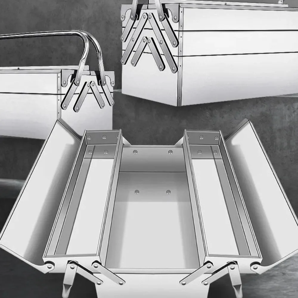 스테인레스 스틸 2층 도구 상자 두꺼운 다기능 도구 케이스 접이식 휴대용 3층 산업용 보관 도구 상자