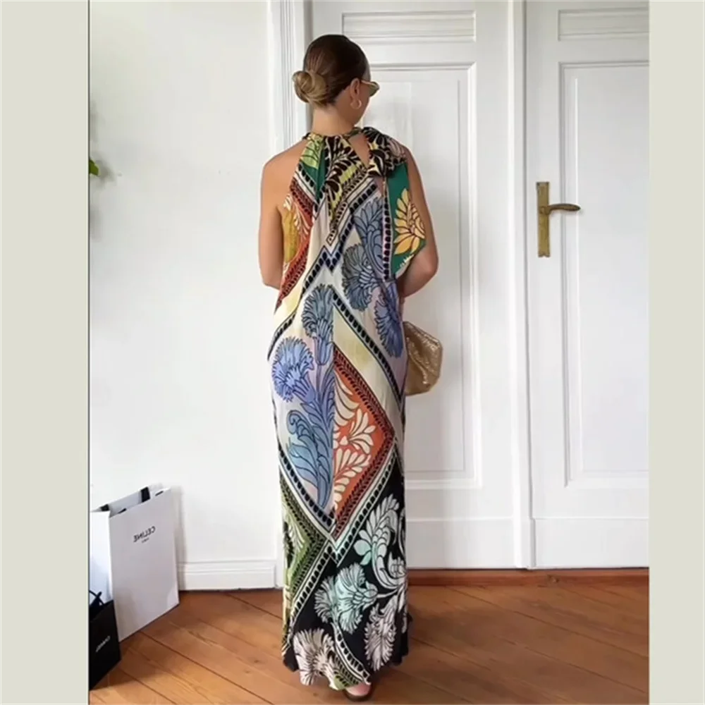 PB&ZA2024 jesienna nowa damska modna sukienka z temperamentem slim fit casual leniwy styl wiszฤ
ca sukienka z nadrukiem na szyi