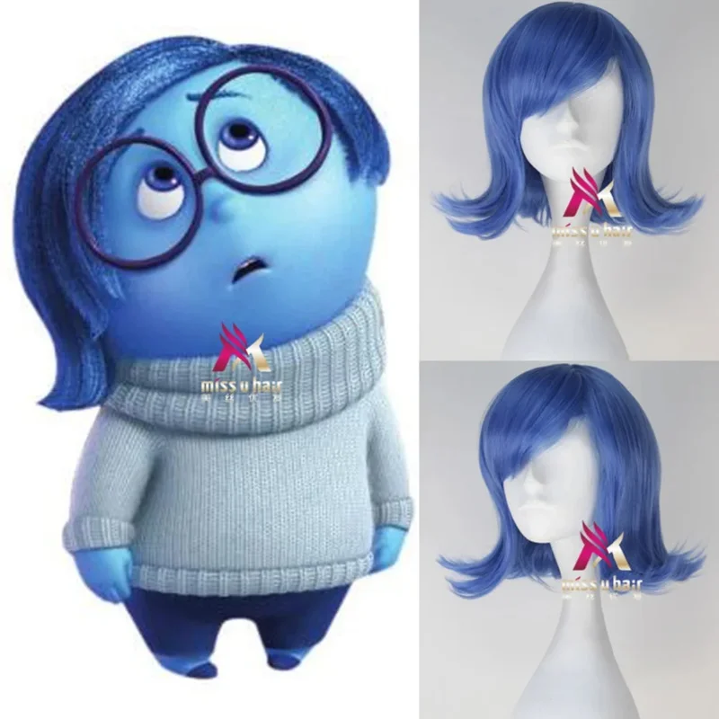 wig Hot Sale inside out Happy Cosplay Wigs Short Blue Heat Resistant Synthetic Hair Perucas Cosplay Wig +wig cap