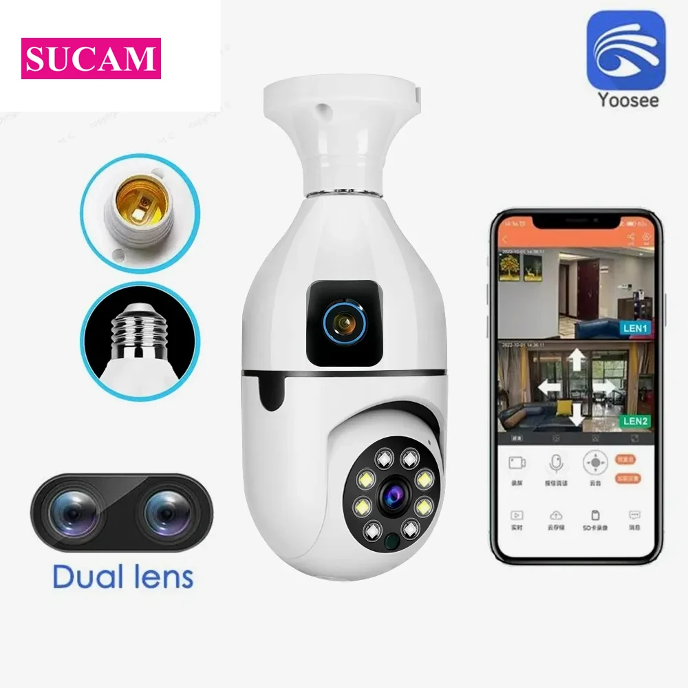 

YOOSEE 4MP Dual Screen Wireless Dome Security Camera E27 Bubble Wifi Dual Lens Two Way Audio Surveillance CCTV Camera