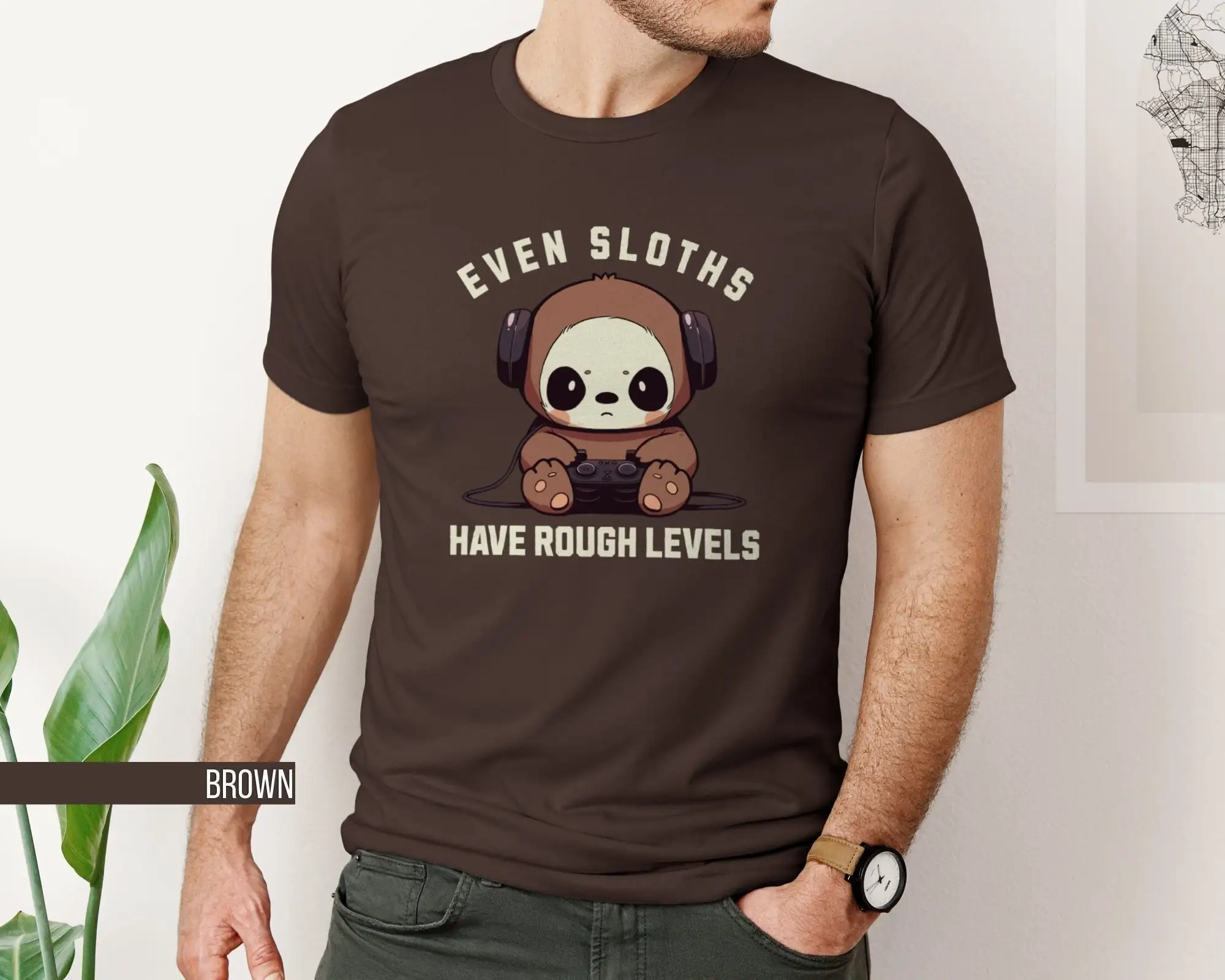 Funny Sloth Gaming T Shirt Cute Gamer Even Sloths Have Rough Levels With Headphones For Him