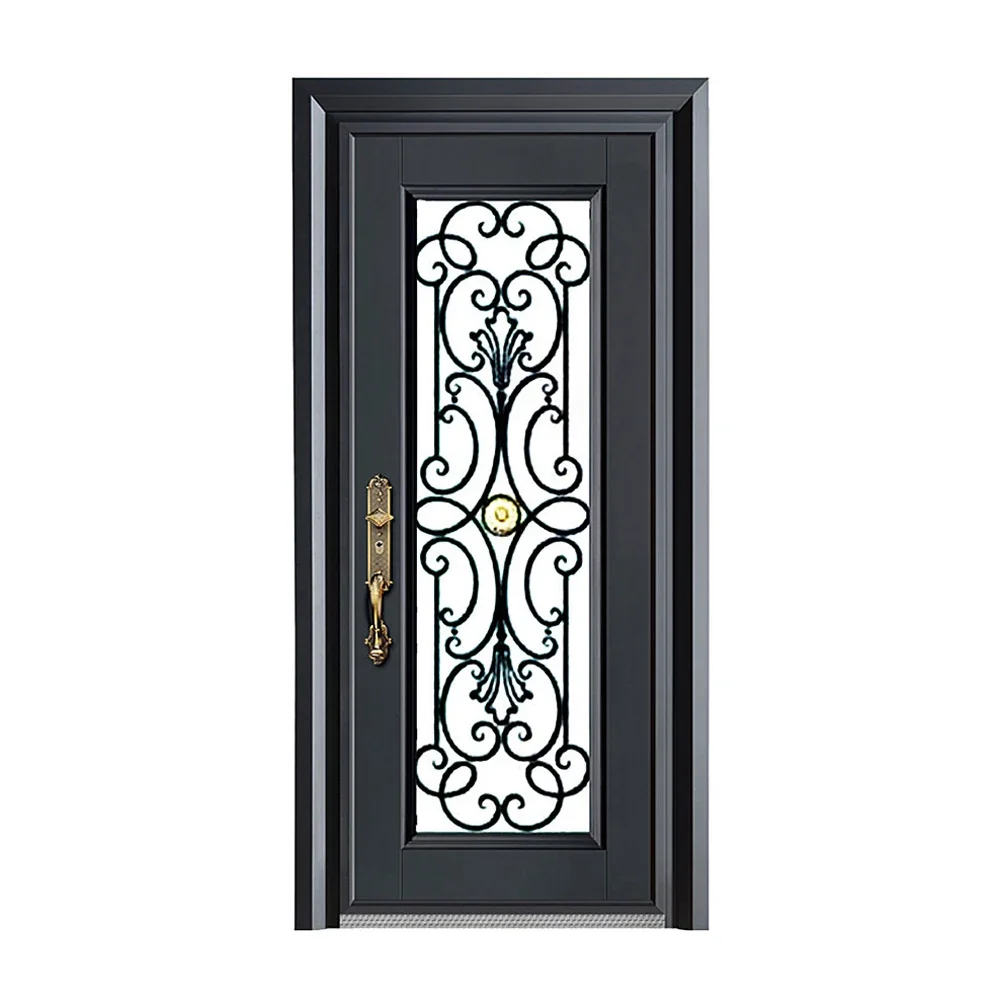 Front Door Iron Wrought Prices Original Factory Fiberglass Entry Doors with Insert Glass