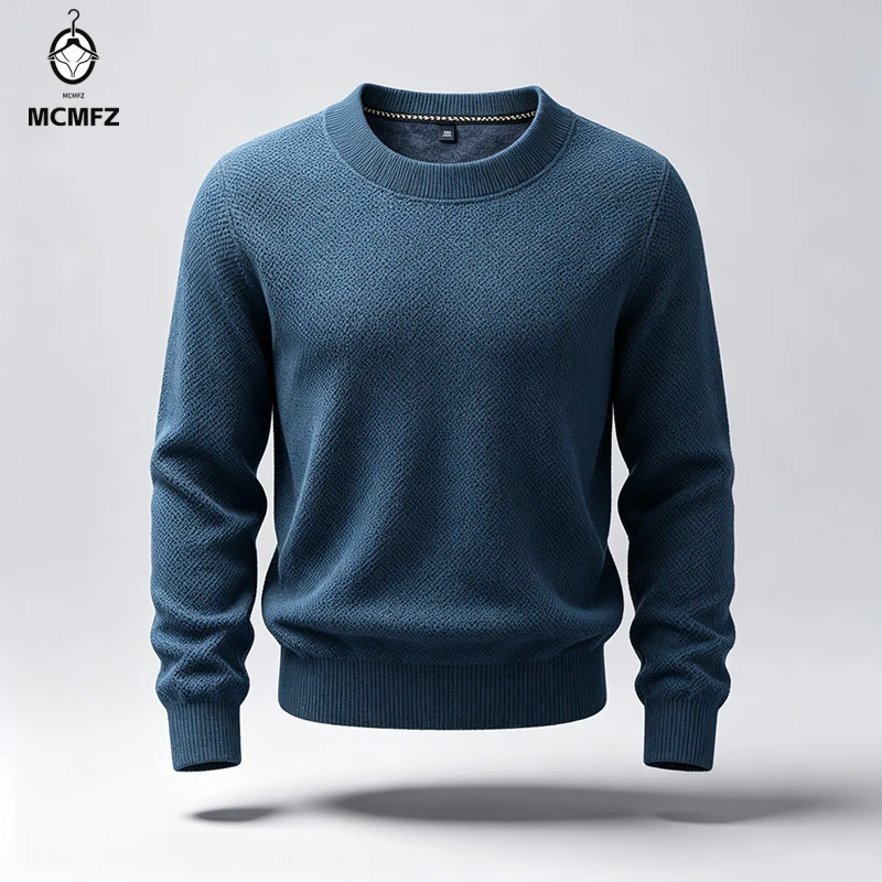 Mens Round Neck Long Sleeve Pullover Classic Honeycomb Knit Texture Stretch Fabric Casual Daily Male Warm Knitwear view 5