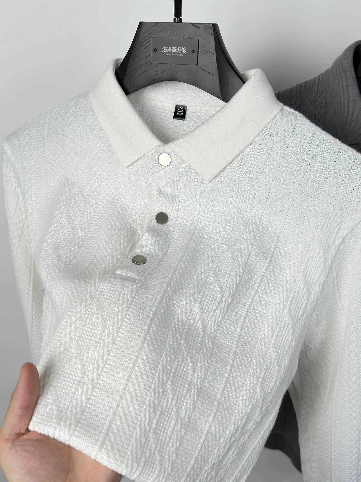

Luxury new men's lapel sweater trend personalized jacquard T-shirt spring autumn new comfort fashion high-end knitted polo shirt