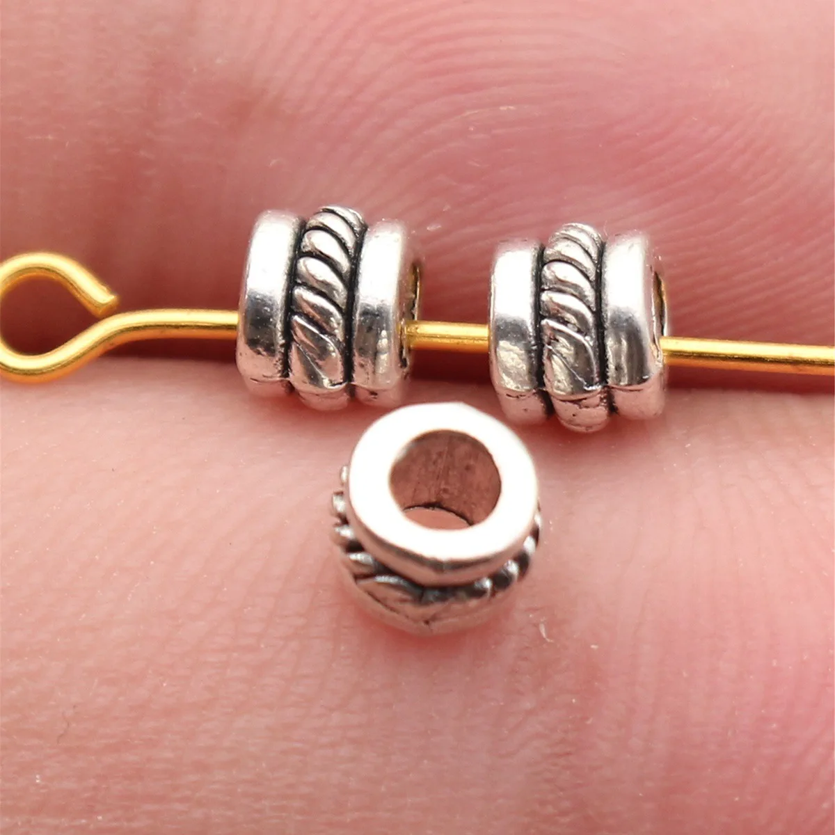 80pcs 5x5x4.2mm(0.2x0.2x0.17inch) Antique Silver Color Rope-Textured Spacer Beads Zinc Alloy DIY Jewelry Findings Bulk