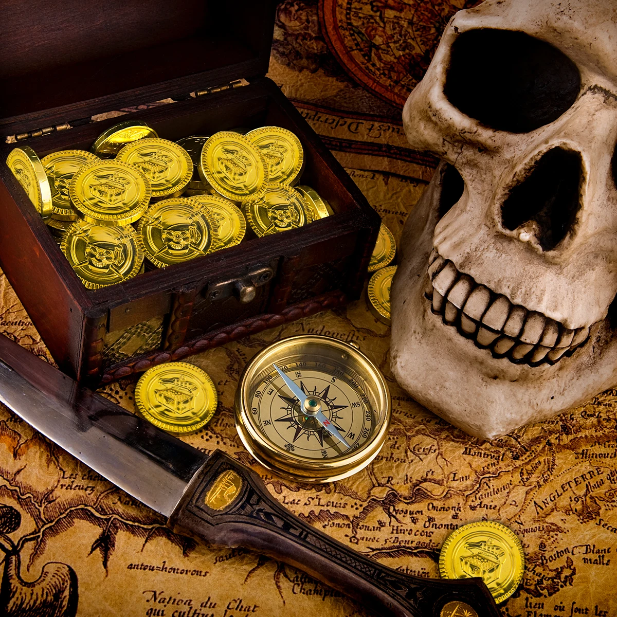 20-60pcs Halloween Plastic Pirate Coins Fake Gold Coin Buried Treasure Coins Game Toy Kids Birthday Party Decoration Party Favor