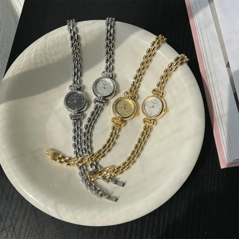 ساعة نسائية أنيقة ماركة فاخرة صغيرة الحجم ساعة يد ذهبية سوار ساعات كوارتز للسيدات فستان هدايا دروبشيب Reloj Mujer