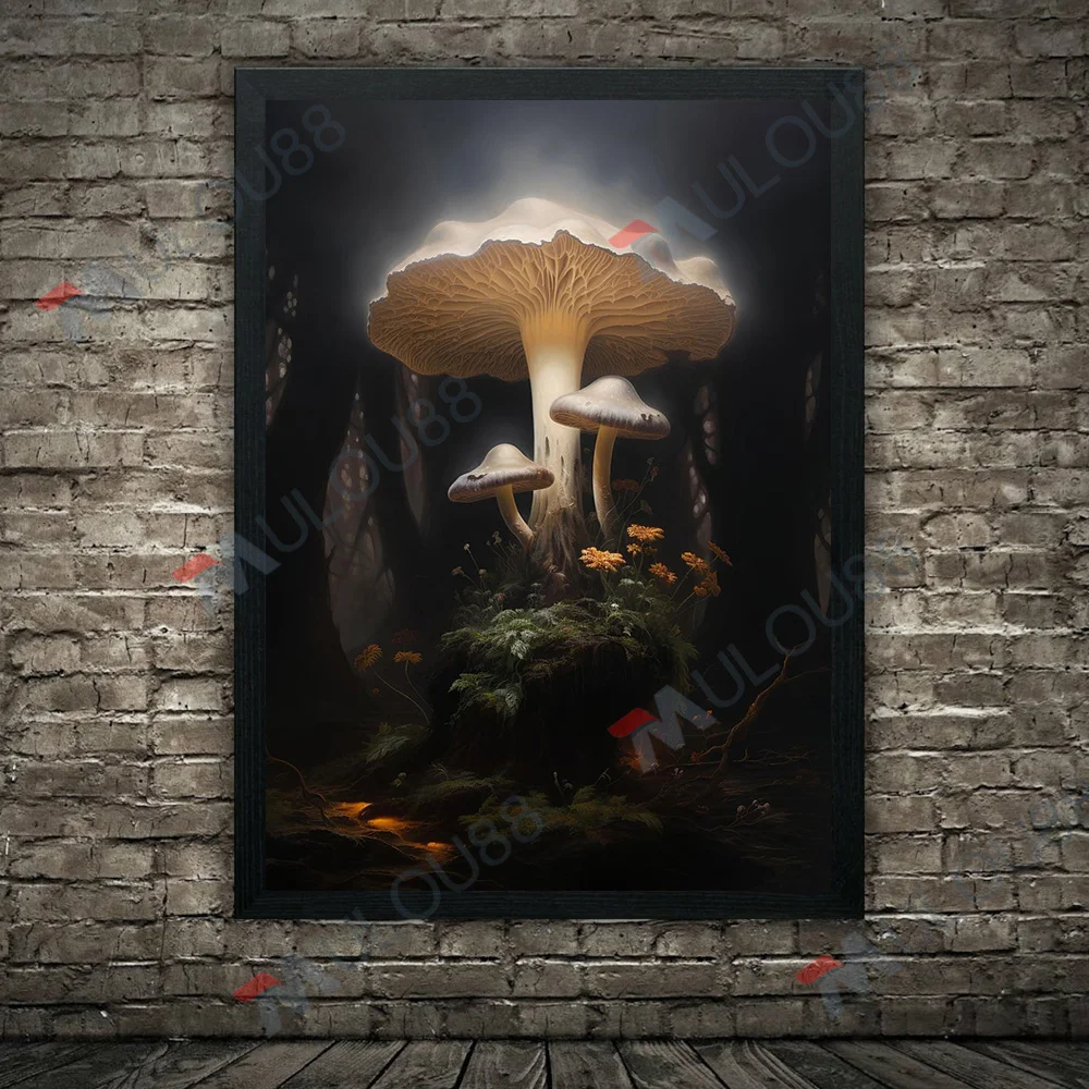 مشرق مخدر الفطر النباتات خمر الرسم على لوحات القماش الجدارية الغابات الفطريات الخيال ملصق فني طباعة ديكور المنزل غير المؤطرة
