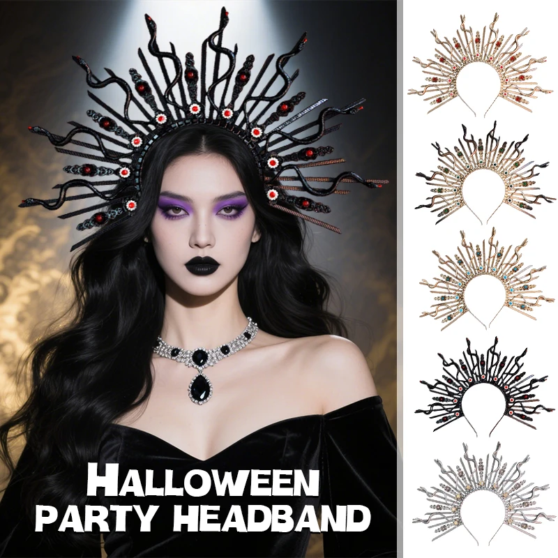 Realistische Snake Crown Hoofddeksel Gotische Barokke Tiara Hoofdband Halloween Cosplay Monster Van Een Snake Queen Haaraccessoires