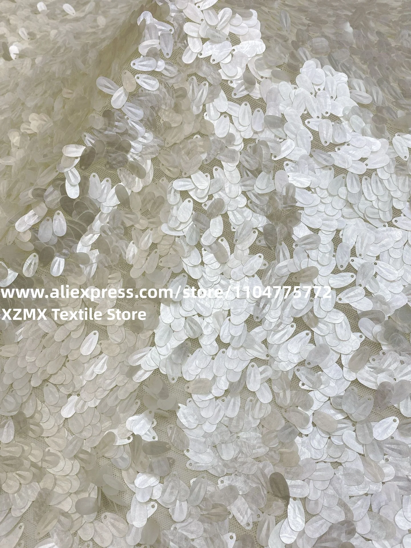3D Teardrop Sequin Mesh Fabric, Large Petal Paillette Embroidery Tulle,For Wedding Gown Evening Dress Party Costume Sewing DIY