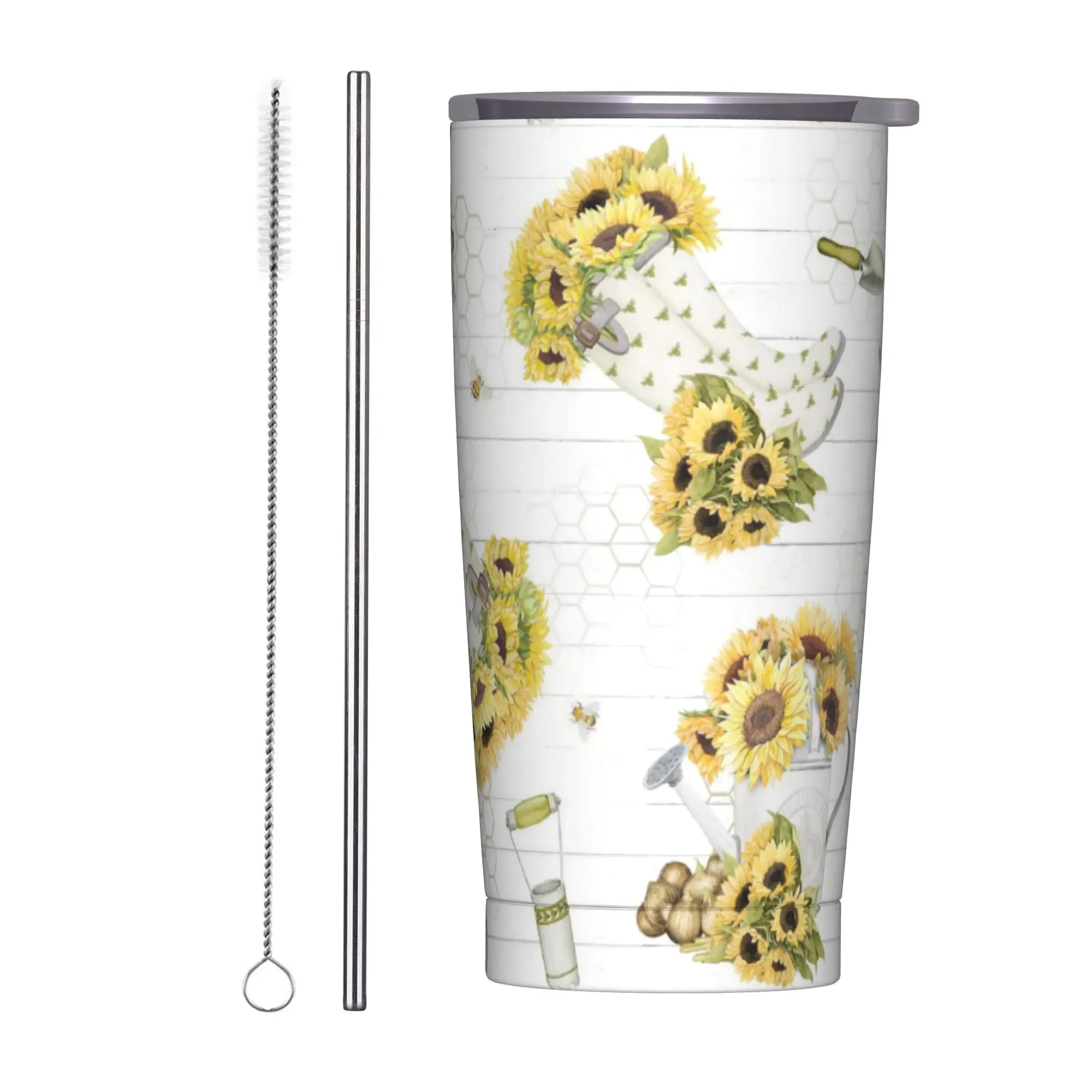 Stainless Steel Tumbler Rural flowers Mugs Cup With Straws sunflower Travelist Cold Drink Water Bottle Insulated Thermal Mug,