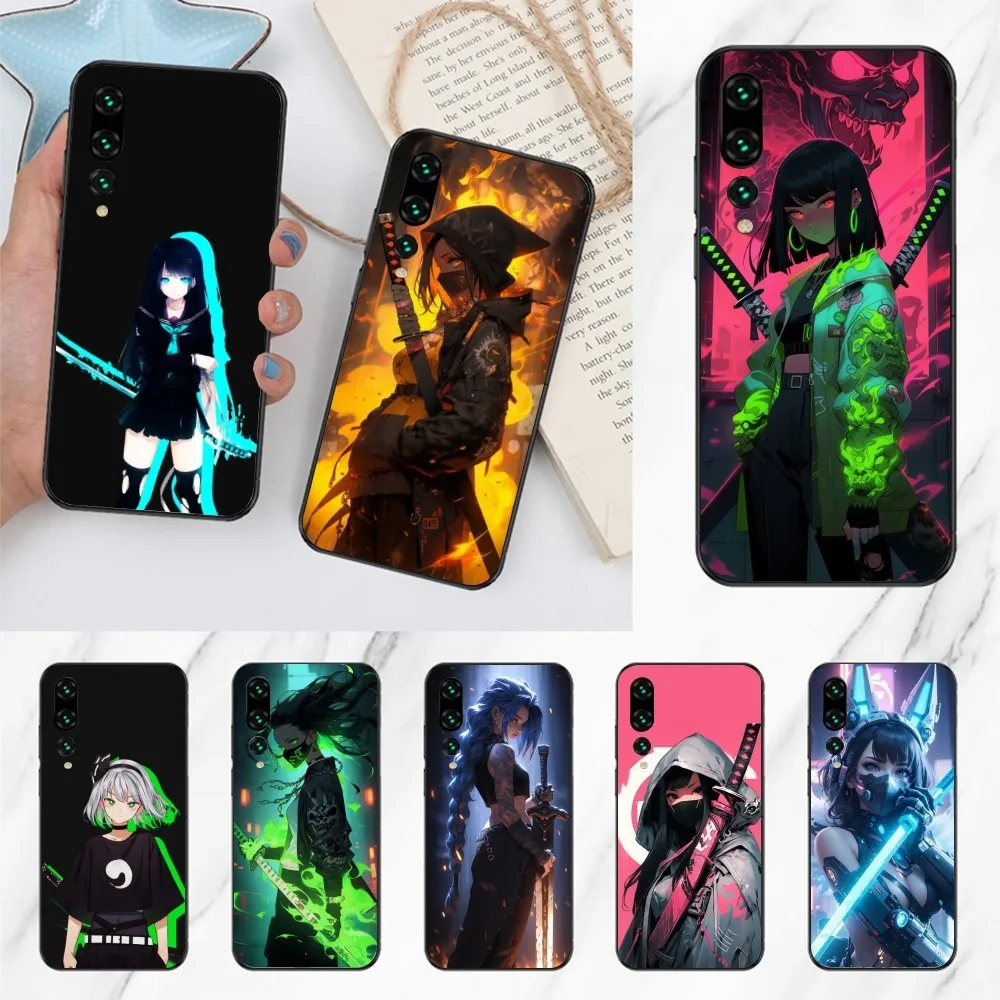 Weapon Sword Girl Mobile Cell Phone Case for Huawei P50 P40 P30 Pro Lite P Smart 2021 2019 Magic 3 Black Soft Phone Cover Funda