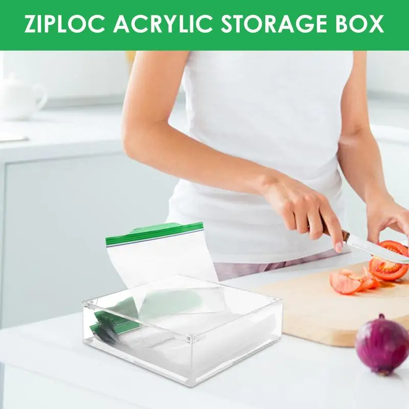 Ziplock Bag Storage Organizer Clear Acrylic Kitchen Storage Box Kitchen Drawer Baggie Box With Magnet Closure For Gallon Quart