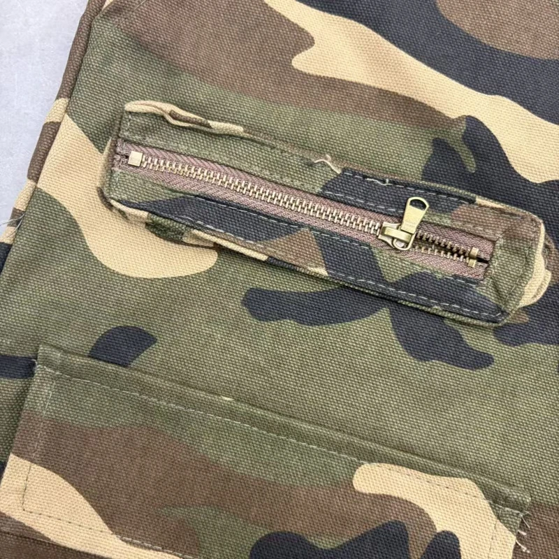 Camo Cargo Shorts für Herren, Baggy Multi-Pocket-Shorts mit Kordelzug in der Taille, Baumwolle, Streetwear, Hip-Hop, Camouflage, knielang, taktische Shorts – Detail 10