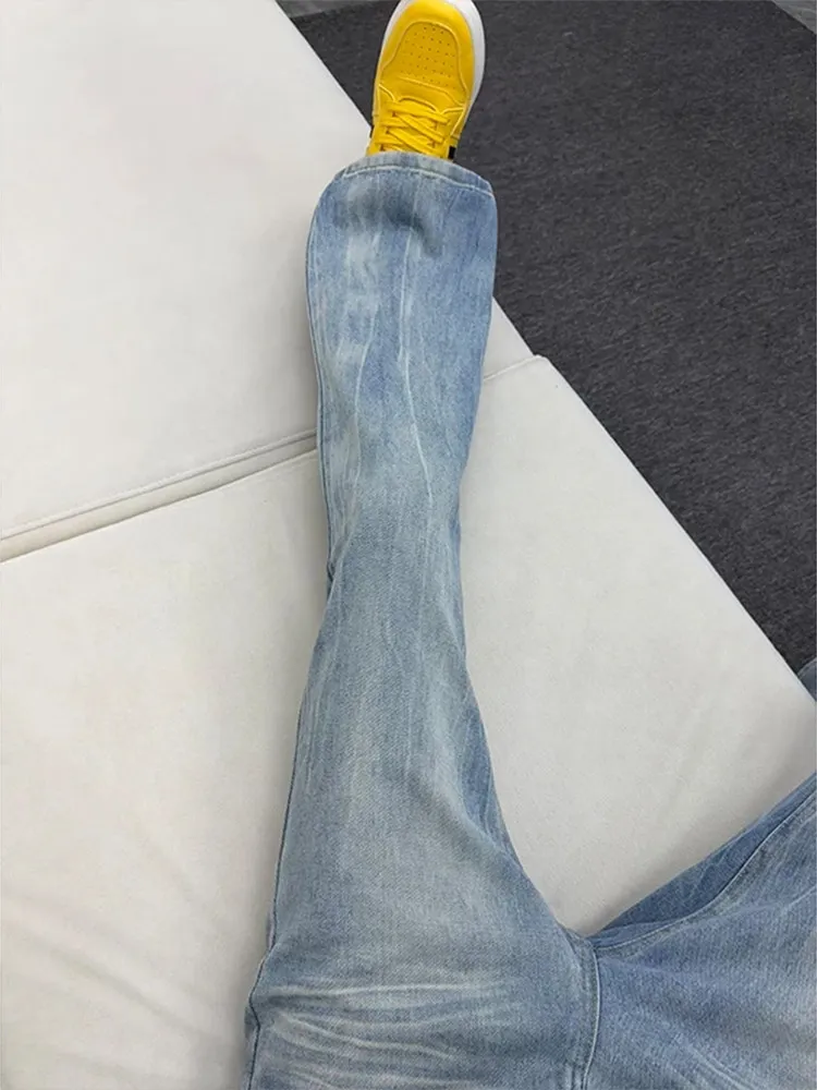 American High Street Lightning Pattern Men's Jeans Spring Advanced Feeling CleanFit Straight Leg Micro Flare Pants