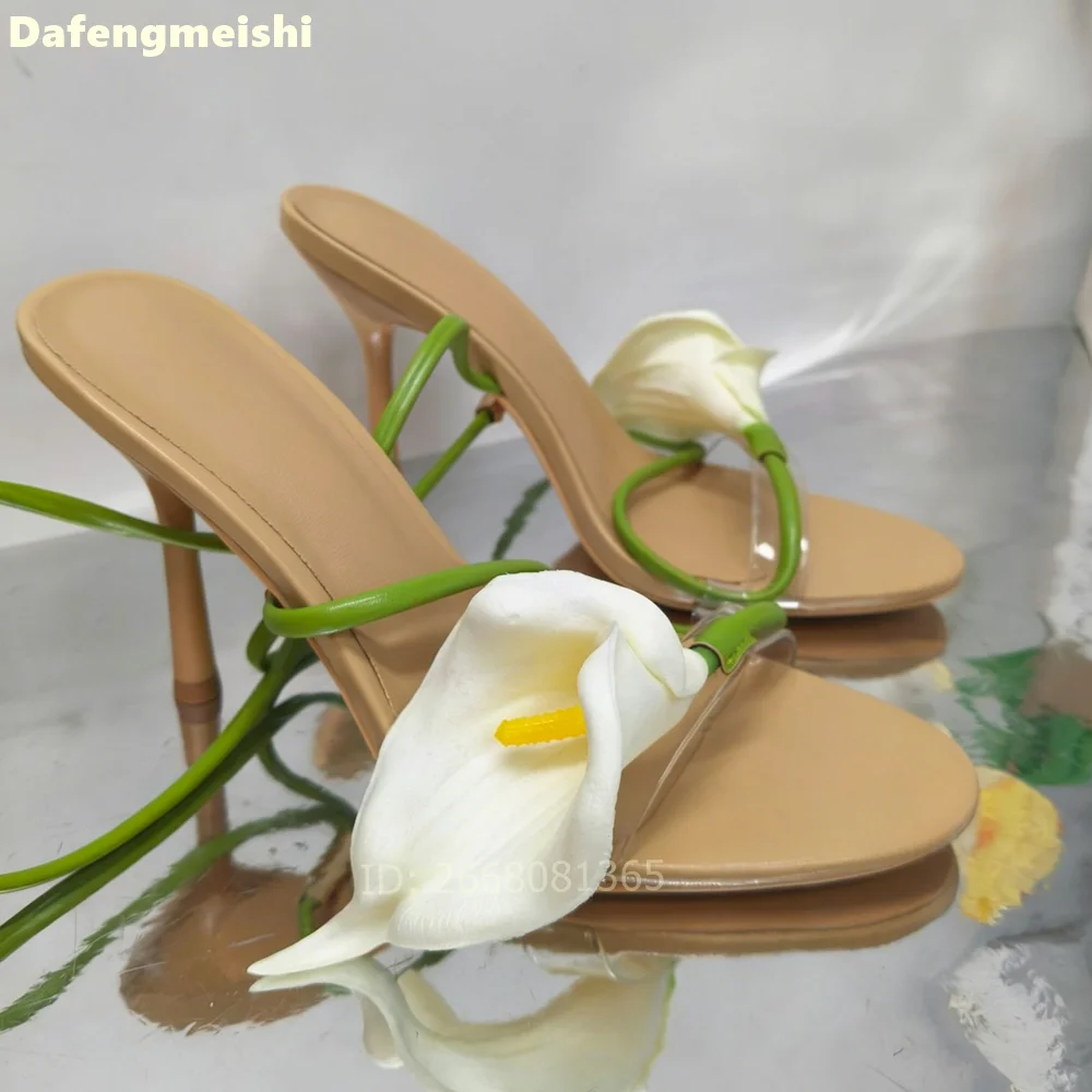 Women Yellow Calla Lily Flower Stiletto Heel Slingback Sandals Open Toe Party Summer Wedding Fashion High Heel Shoes Size 35-43
