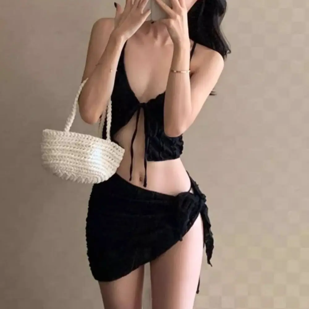 

Slimming Design Three-Piece Bikini Small Chest Strapless Women's Swimsuit Separate Pieces High-End Feel Thermal Spring Swimsuit