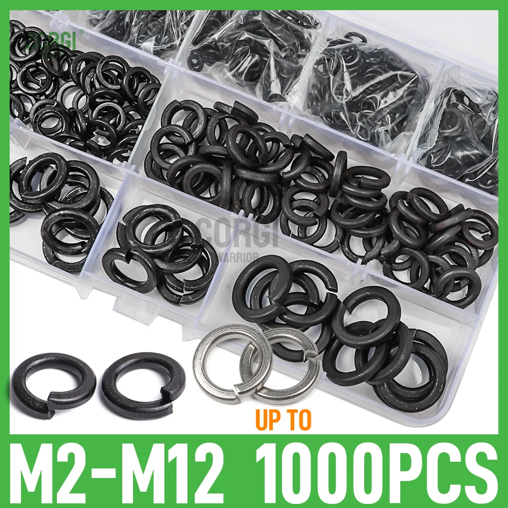 420-1000 Metric Spring Lock Washers Assortment Kit M2 M2.5 M3 M4 M5 M6 M8 M10 M12 304 Stainless Steel and 8.8 Grade Carbon Steel