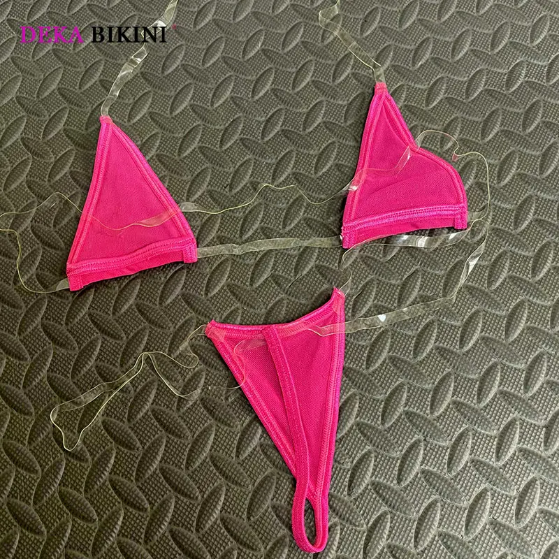 DEKA-Sheer Mesh Mini mikro bikini dla pań prosty przezroczysty pasek do kostiumu kąpielowego zmysłowa bielizna kostiumy kąpielowe stroje kąpielowe