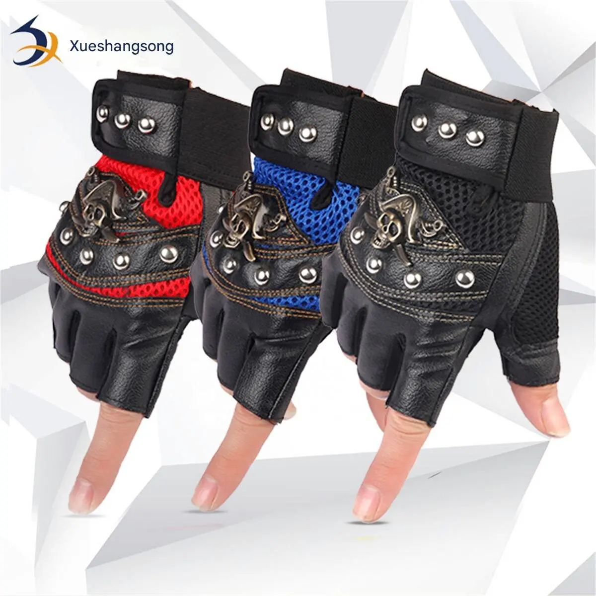 PU 가죽 핑거리스 장갑, 남녀 공용 해골 리벳 장갑, 해적 선장, 힙합 피트니스 장갑, 오토바이 타기용 장갑